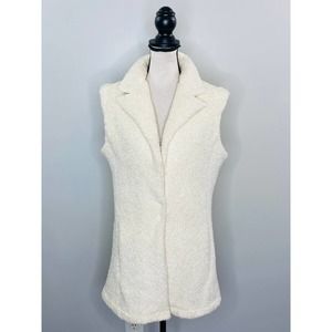 Dudley Stephens Ivory Fleece Hooded Vest Womens Size XL Casual Chic Outdoor Luxe